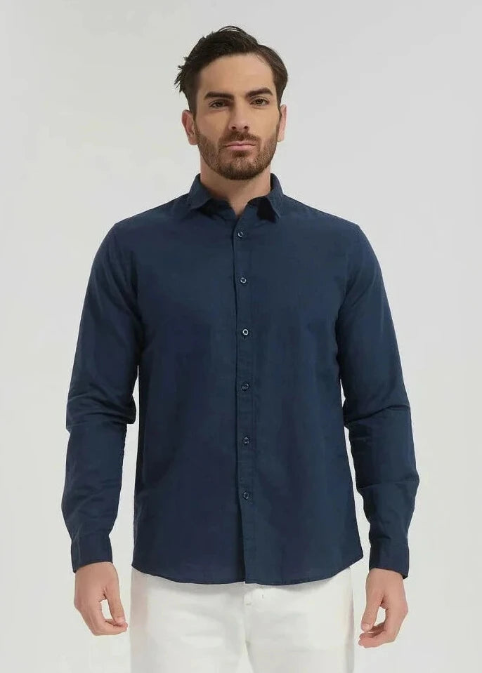 Chemise en lin bleu marine