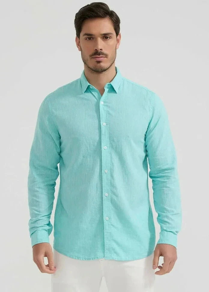 Chemise en lin turquoise