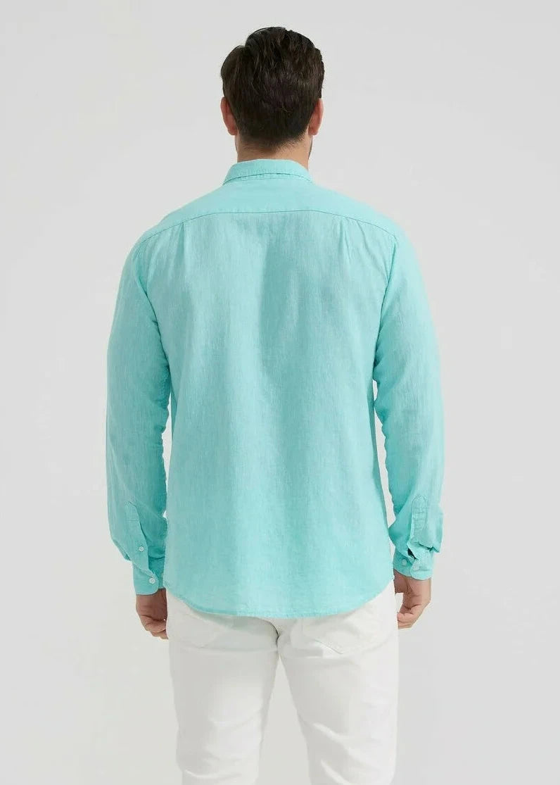 Chemise en lin turquoise